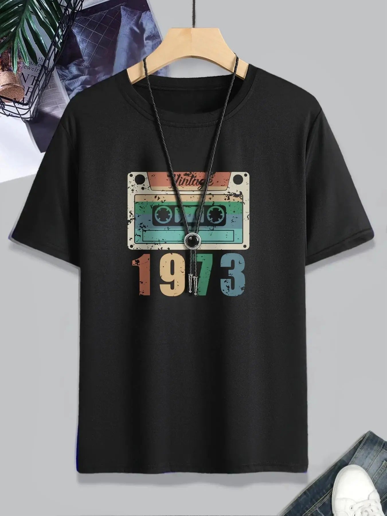 Men's Regular Fit Fashionable Graphic Round Neck Tee Without Necklace, Summer Clothes, Vintage Letter Graphic Crew Neck...