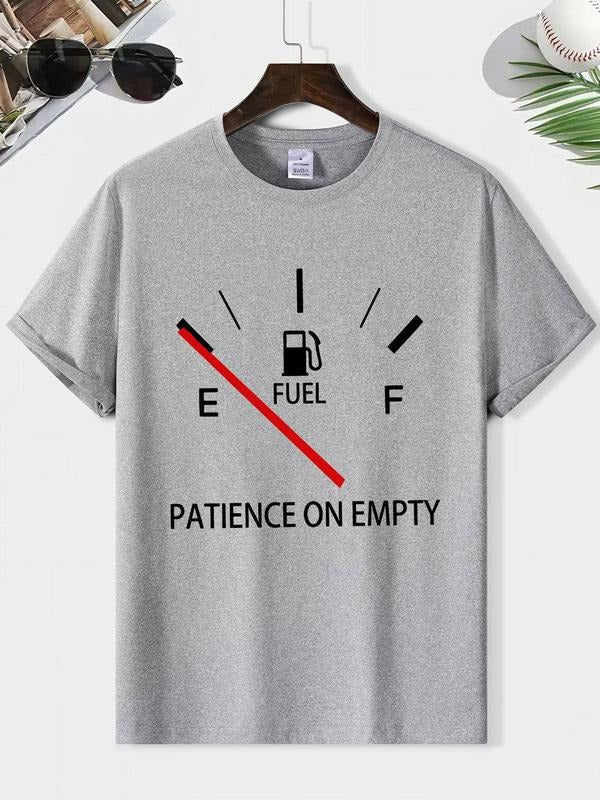 Men's Regular Fit Fuel Gauge & Letter Print Tee, Casual Short Sleeve Round Neck T-shirt for Summer, Men's Top for Daily...