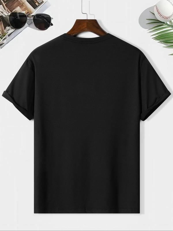 Men's Regular Fit Guitar & Letter Print Round Neck Tee, Casual Short Sleeve Crew Neck T-shirt for Summer, Fashion Men's...