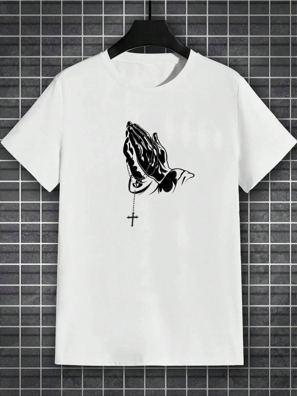 Men's Regular Fit Hand Drawn Cross Graphic Round Neck Tee, Casual Short Sleeve T-Shirt for Summer, Fashionable Men's Top...