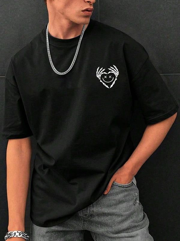 Men's Regular Fit Heart Print Round Neck Graphic Tee, Casual Short Sleeve Crew Neck T-shirt for Summer, Fashion Men's Top...