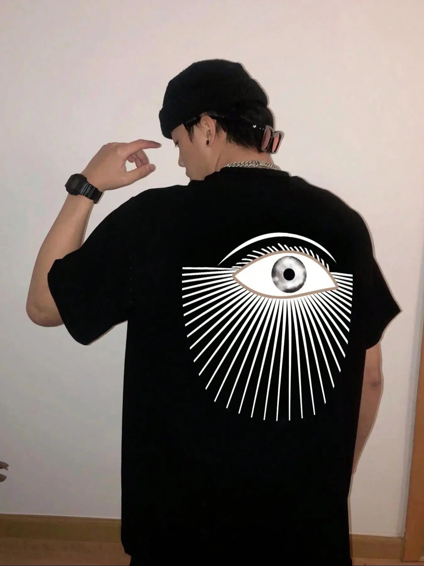 Men's Regular Fit Letter & Eye Print Round Neck Tee, Casual Short Sleeve T-Shirt for Summer, Menswear for Daily Wear...