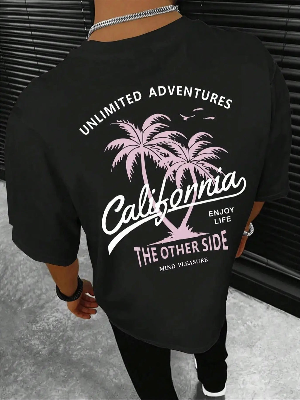 Men's Regular Fit Letter & Palm Tree Print Round Neck Tee, Street Fashion Short Sleeve T-shirt For Daily Wear, Casual...