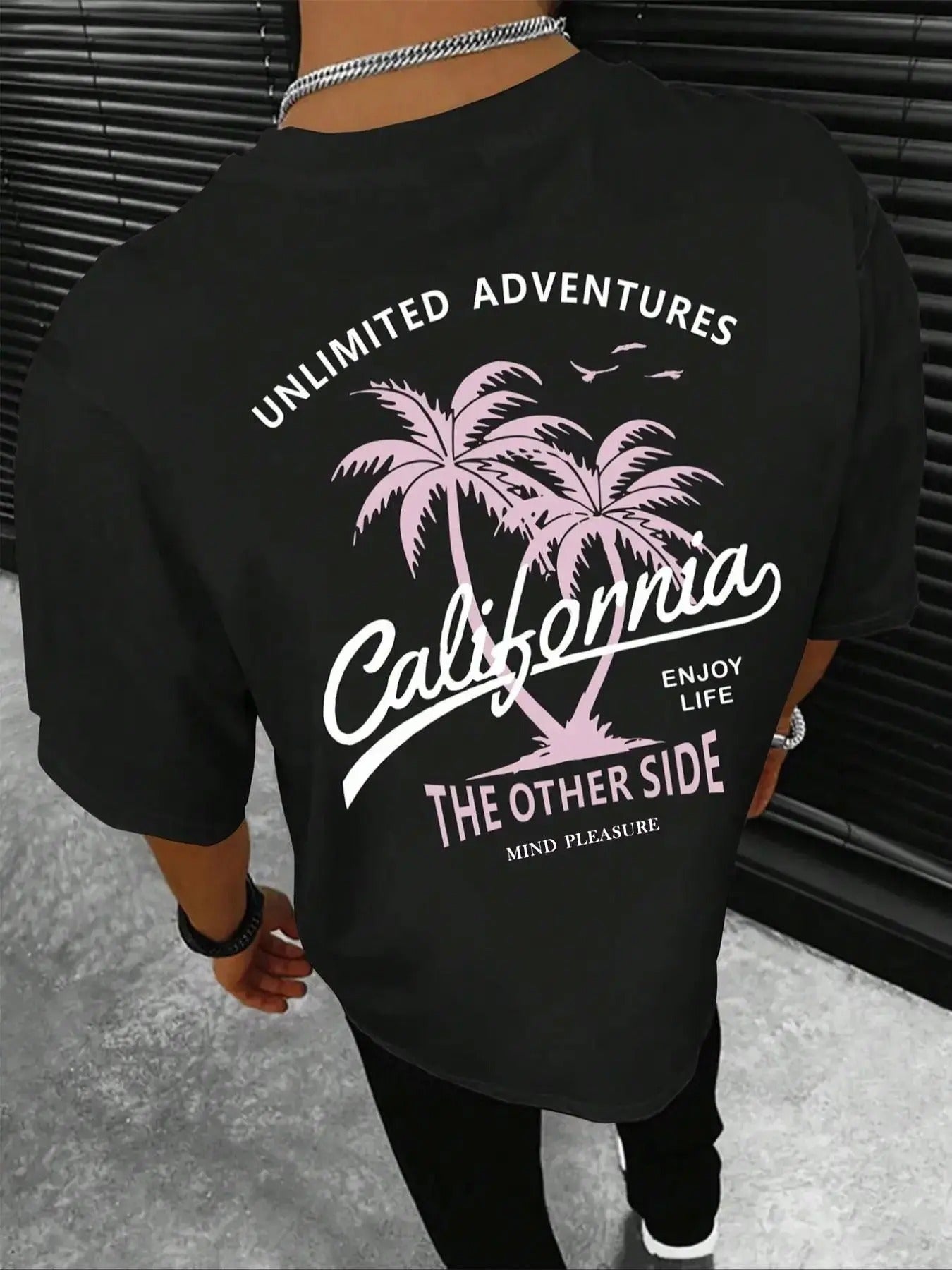 Men's Regular Fit Letter & Palm Tree Print Round Neck Tee, Street Fashion Short Sleeve T-shirt For Daily Wear, Casual...