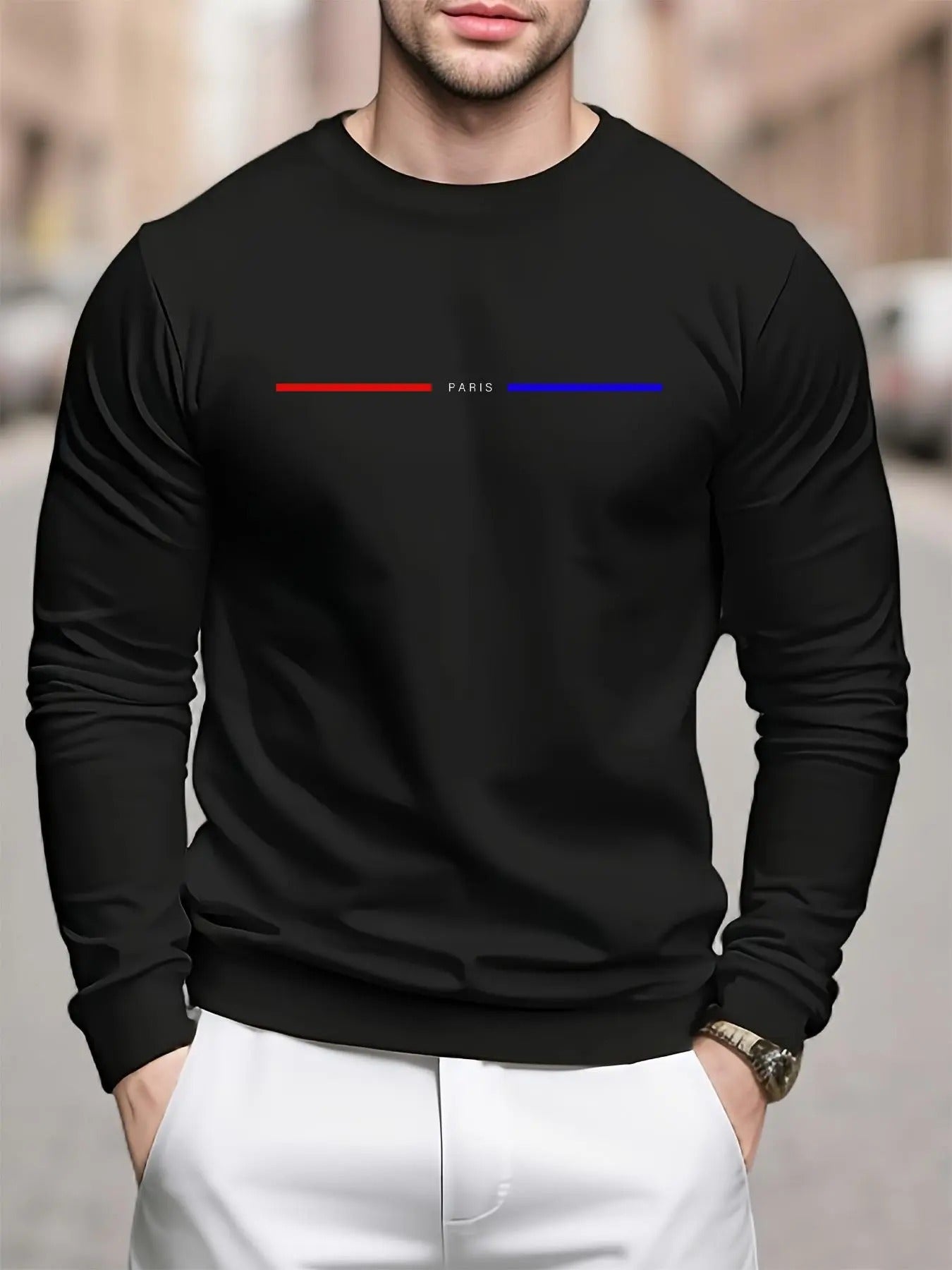 Men's Regular Fit Letter & Striped Print Round Neck Sweatshirt, Casual Long Sleeve Crew Neck Pullover for Daily Wear,...