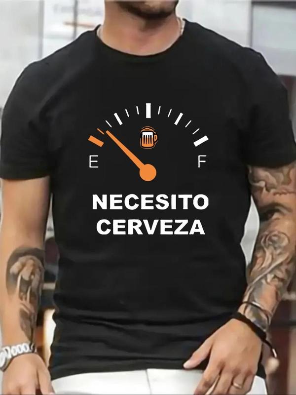 Men's Regular Fit Letter Graphic Round Neck Tee, Casual Short Sleeve Crew Neck T-Shirt for Summer, Fashion Men's Top for...