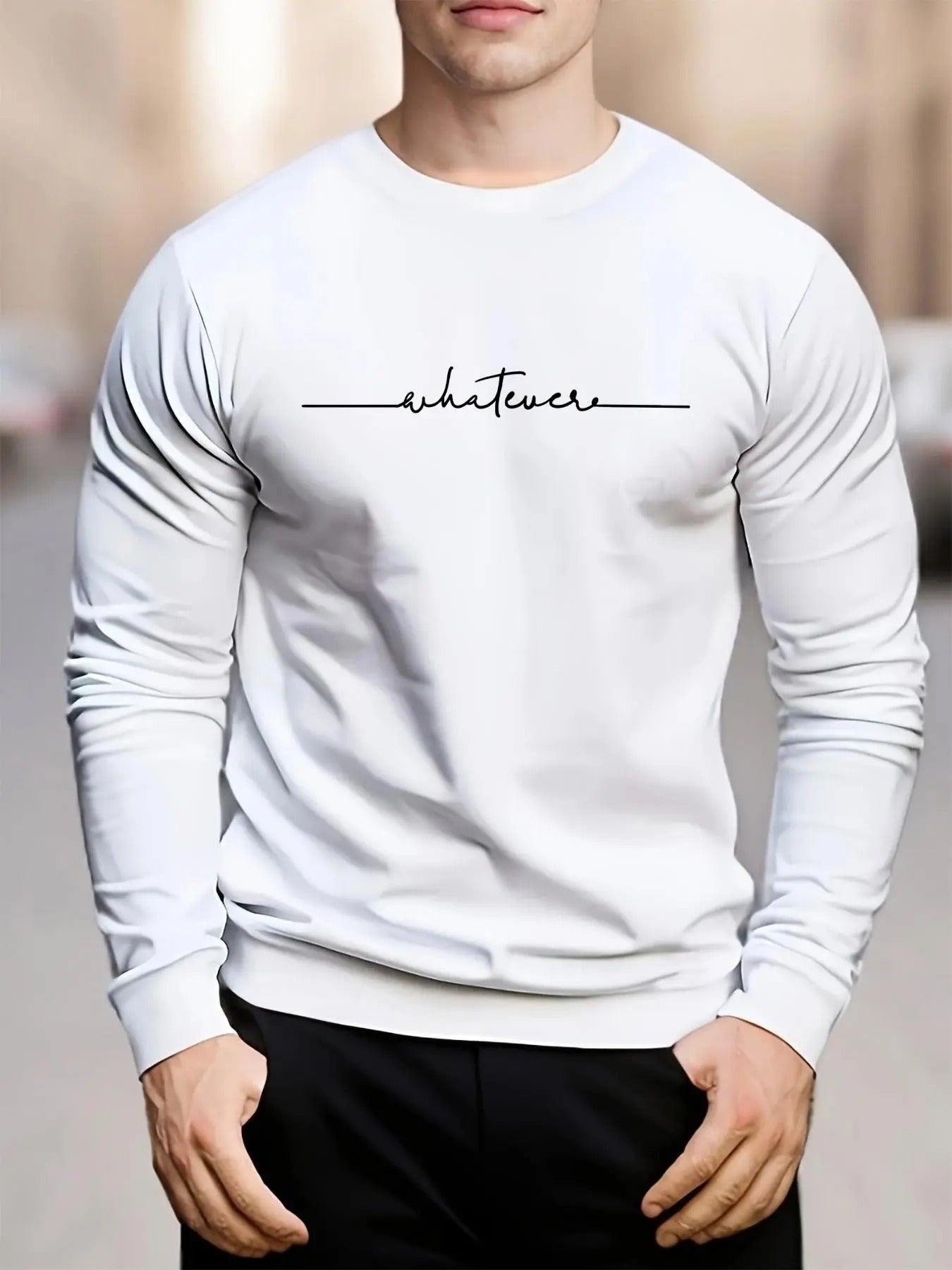 Men's Regular Fit Letter Print Drop Shoulder Sweatshirt, Casual Soft Comfy Long Sleeve Round Neck Pullover for Daily...