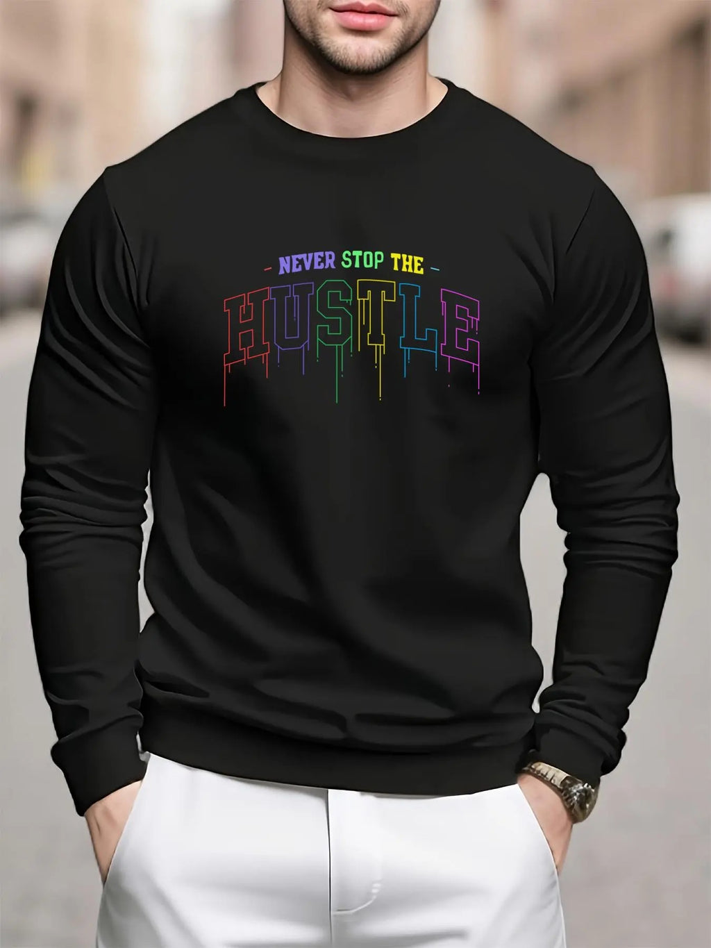 Men's Regular Fit Letter Print Round Neck Sweatshirt, Casual Long Sleeve Crew Neck Pullover for Daily Wear, Fashion Men's...