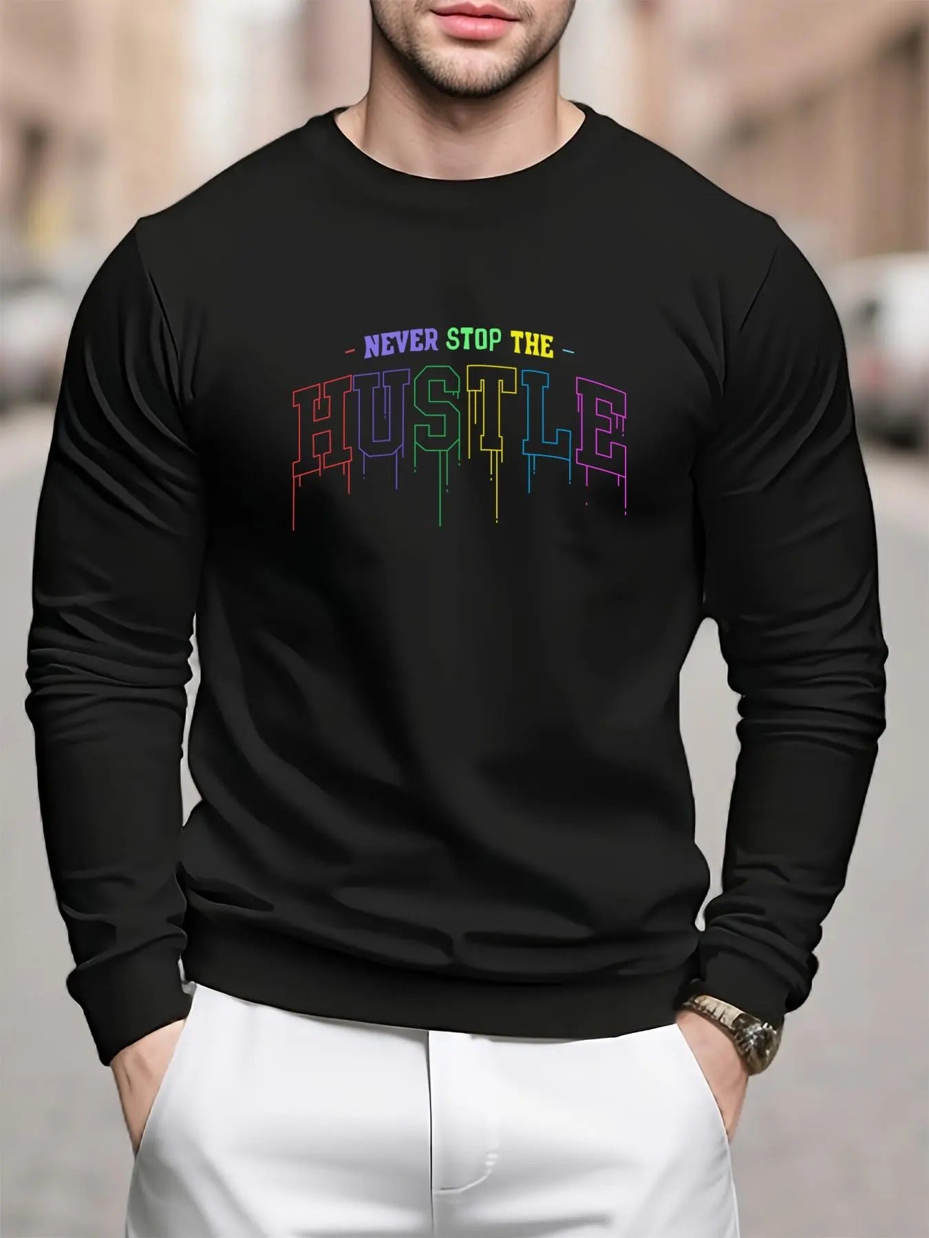 Men's Regular Fit Letter Print Round Neck Sweatshirt, Casual Long Sleeve Crew Neck Pullover for Daily Wear, Fashion Men's...
