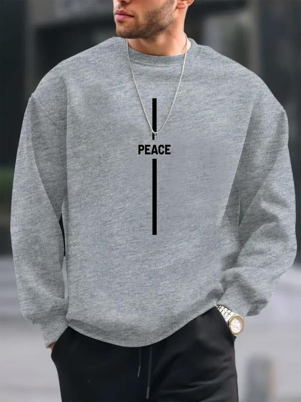 Men's Regular Fit Letter Print Round Neck Sweatshirt, Casual Long Sleeve Crew Neck Pullover for Daily Wear, Fashion Men's...