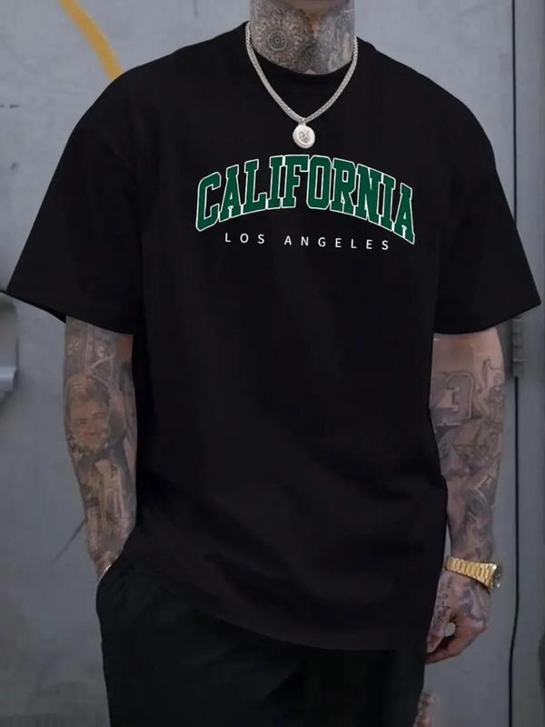 Men's Regular Fit Letter Print Round Neck Tee, Casual Short Sleeve Crew Neck T-Shirt for Daily Wear, Fashion Men's Top...