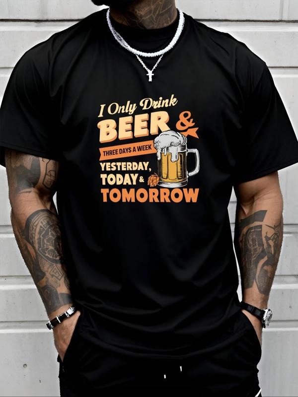 Men's Regular Fit Letter Print Round Neck Tee, Casual Short Sleeve Crew Neck T-shirt for Daily Wear, Men's Top for All...