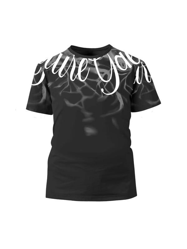 Men's Regular Fit Letter Print Round Neck Tee, Casual Short Sleeve Crew Neck T-shirt for Summer, Fashion Men's Top for...