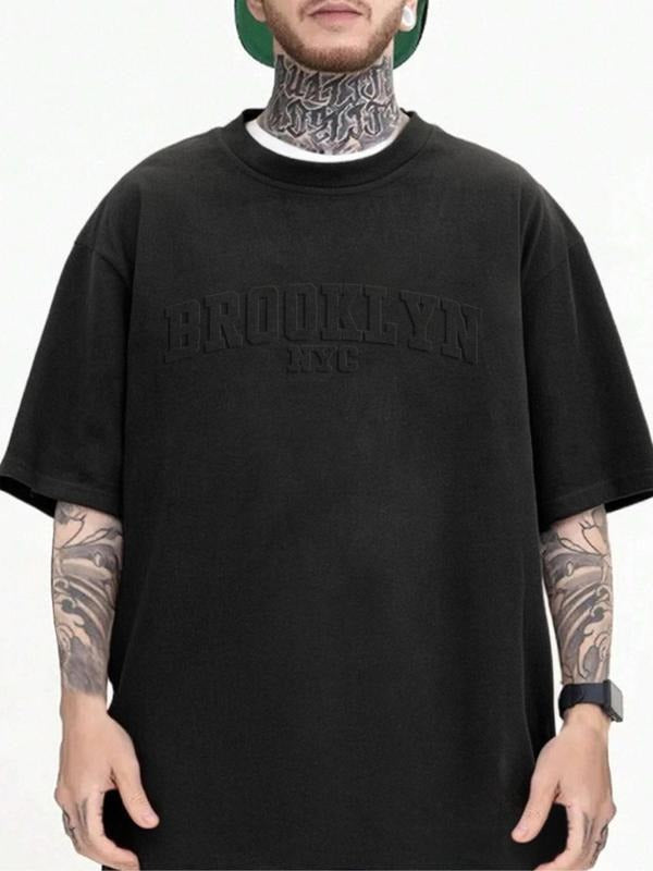 Men's Regular Fit Letter Print Round Neck Tee, Casual Short Sleeve Crew Neck T-shirt for Summer, Fashion Streetwear Men's...