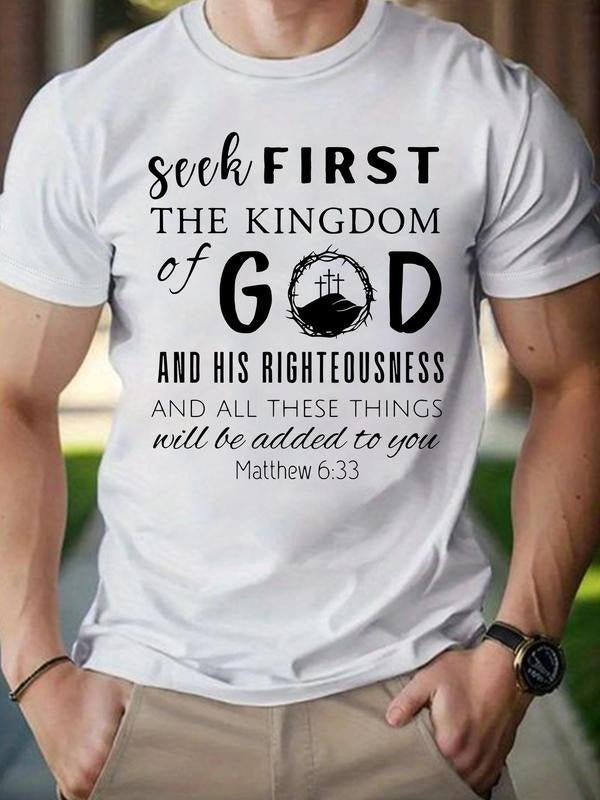 Men's Regular Fit Letter Print Round Neck Tee, Casual Short Sleeve Graphic T-Shirt for Summer, Comfy Men's Top for Daily...
