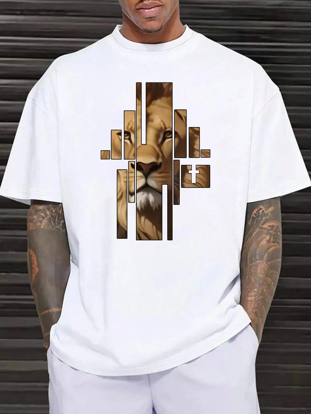 Men's Regular Fit Lion Print Round Neck Tee, Casual Short Sleeve Crew Neck T-Shirt for Summer, Fashion Men's Top for...