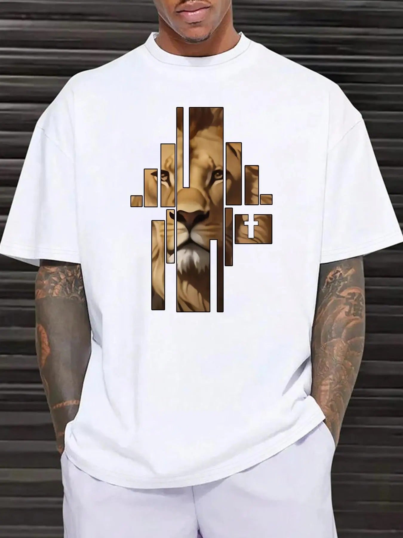 Men's Regular Fit Lion Print Round Neck Tee, Casual Short Sleeve Crew Neck T-Shirt for Summer, Fashion Men's Top for...
