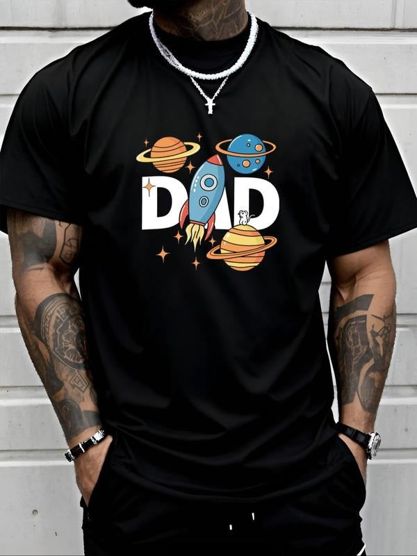 Men's Regular Fit Planet Print Round Neck Tee, Casual Short Sleeve Crew Neck T-Shirt for Daily Wear, Men's Top for All...
