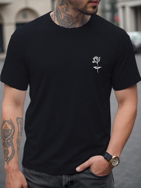 Men's Regular Fit Rose Print Round Neck Tee, Casual Short Sleeve Crew Neck T-shirt for Daily Wear, Fashion Men's Top for...