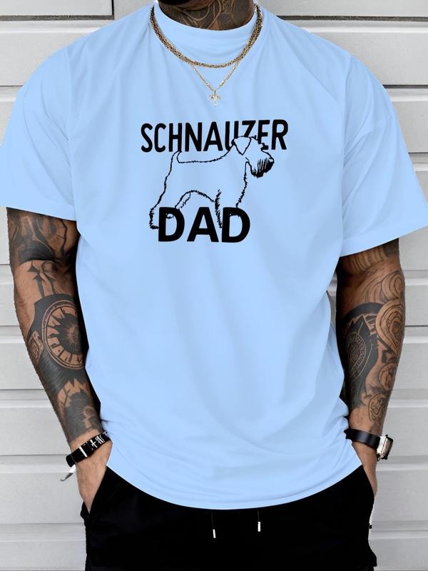 Men's Regular Fit Schnauzer & Letter Print Round Neck Tee, Casual Short Sleeve Crew Neck T-shirt for Daily Wear, Men's...