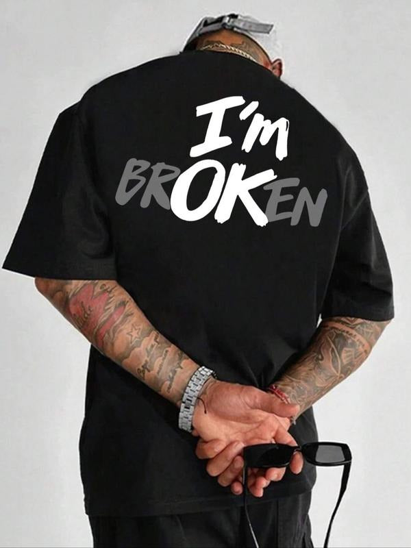 Men's Regular Fit Slogan Graphic Round Neck Tee, Casual Short Sleeve Crew Neck T-shirt for Summer, Fashion Men's Top for...