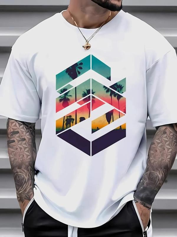 Men's Regular Fit Tree Print Round Neck Tee, Casual Short Sleeve Crew Neck T-Shirt for Daily Wear, Fashion Men's Top for...