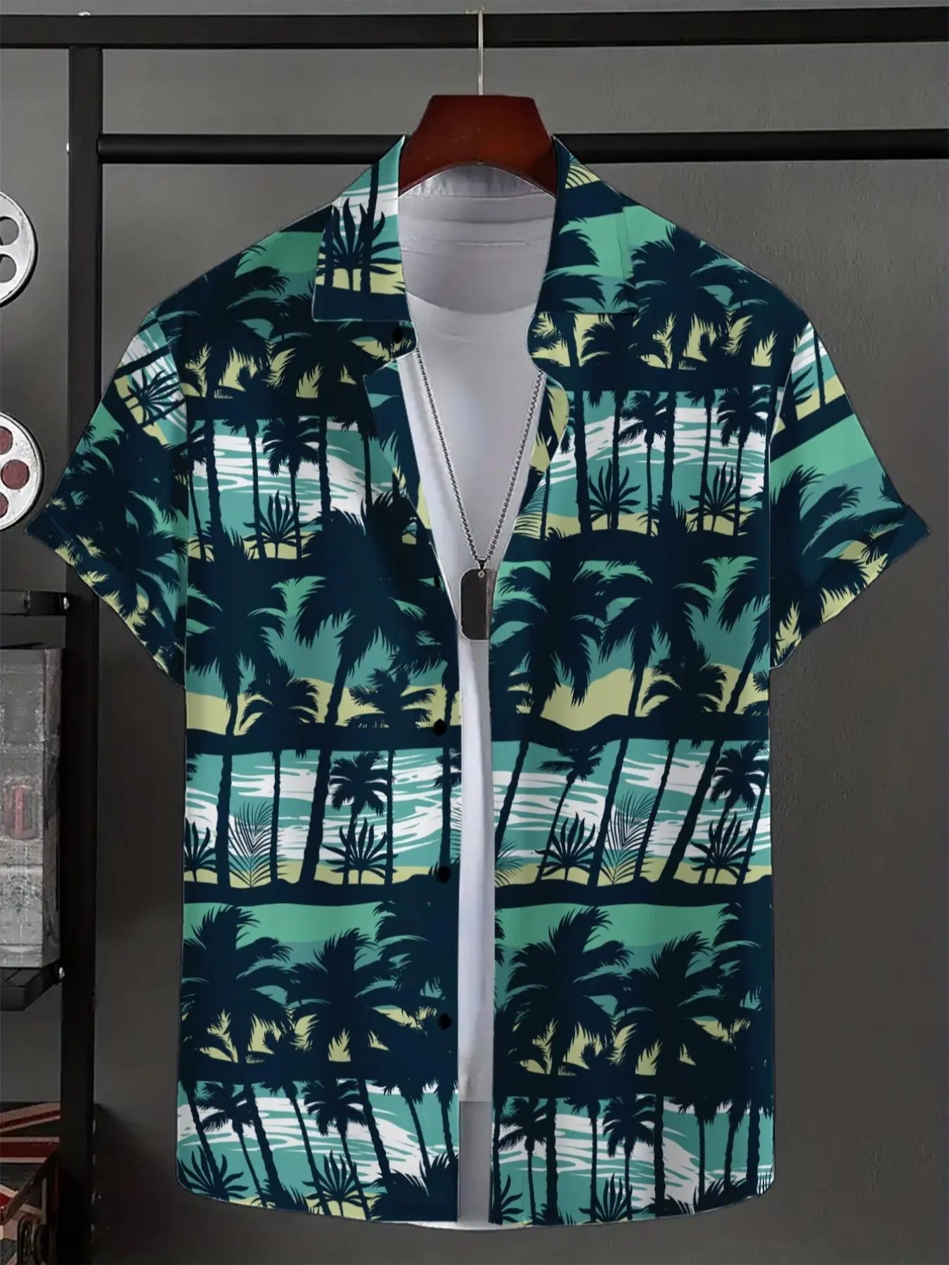 Men's Regular Fit Tropical Print Button Front Collar Shirt Hoodie, Sweatshirt | UrbanDripWear.com