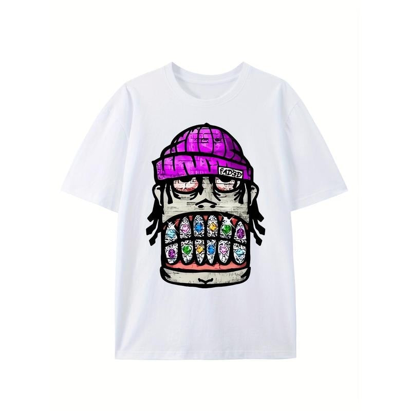 Men's Retro Hip Hop Graphic T-Shirt 100% Cotton Soft Breathable Summer Tee with Bold Streetwear Design Hoodie, Sweatshirt