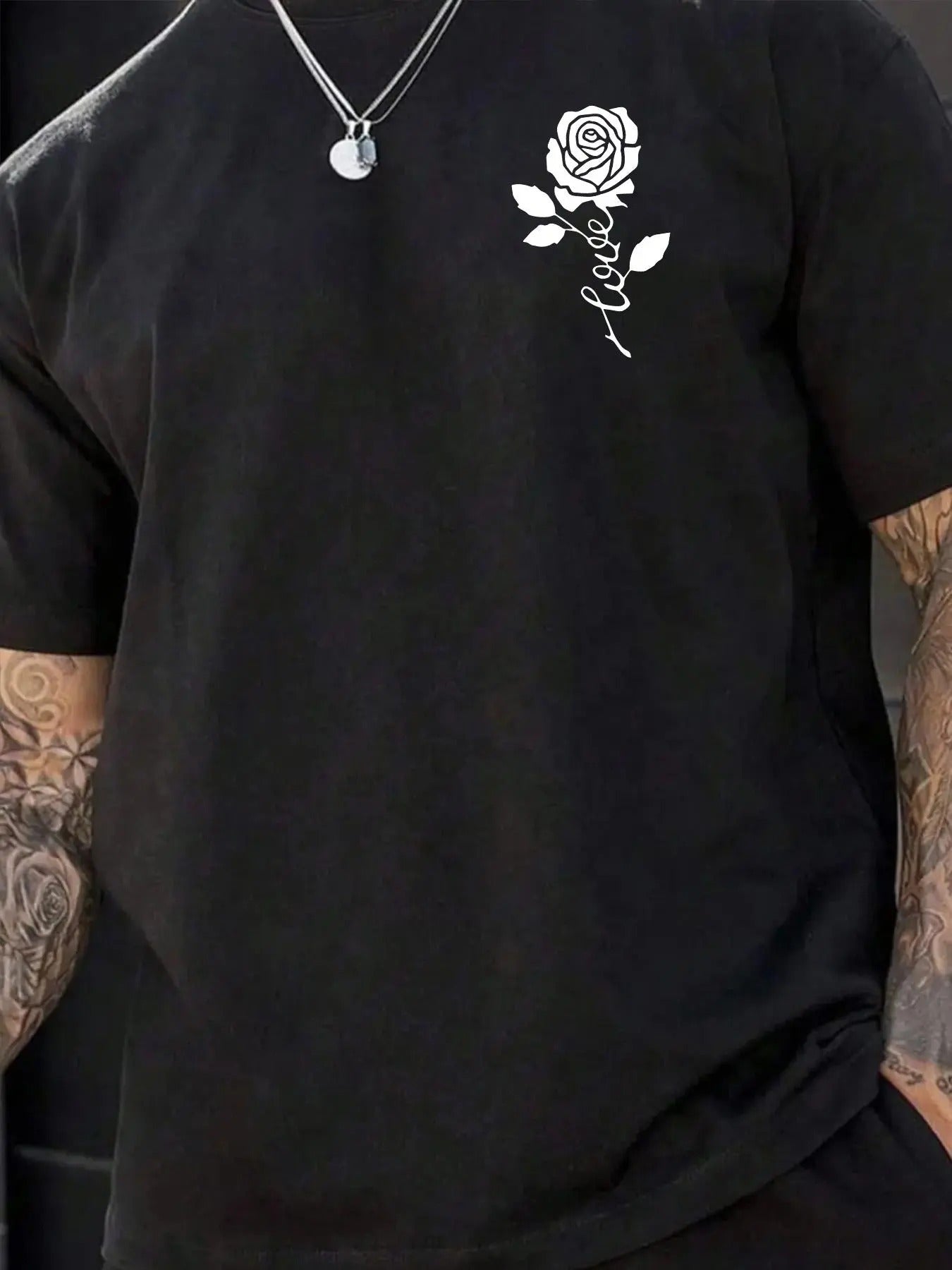 Men's Rose Print Round Neck Tee, Casual Short Sleeve T-shirt for Summer, Men's Top for Daily Wear Valentine's Day, Summer...