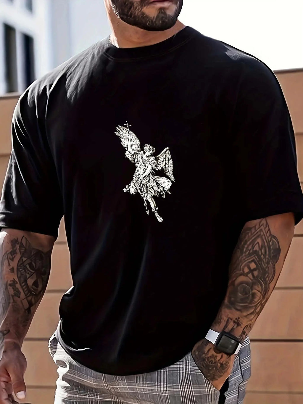Men's Sculpture Print Round Neck Tee, Summer Clothes, Casual Regular Fit Short Sleeve Crew Neck T-Shirt for Summer, Men's...