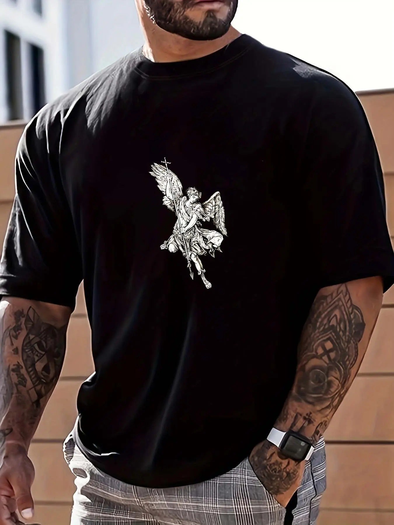 Men's Sculpture Print Round Neck Tee, Summer Clothes, Casual Regular Fit Short Sleeve Crew Neck T-Shirt for Summer, Men's...