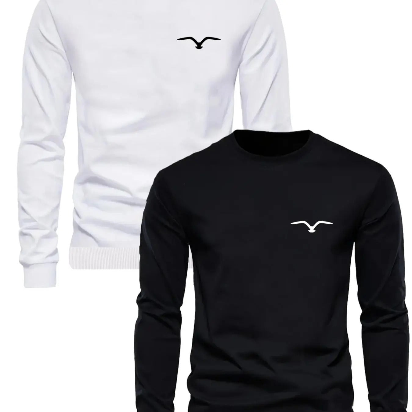 Men's Sea Mew Graphic Round Neck Sweatshirt, Regular Fit Casual Long Sleeve Pullover for Fall & Winter, Men's Clothes for...