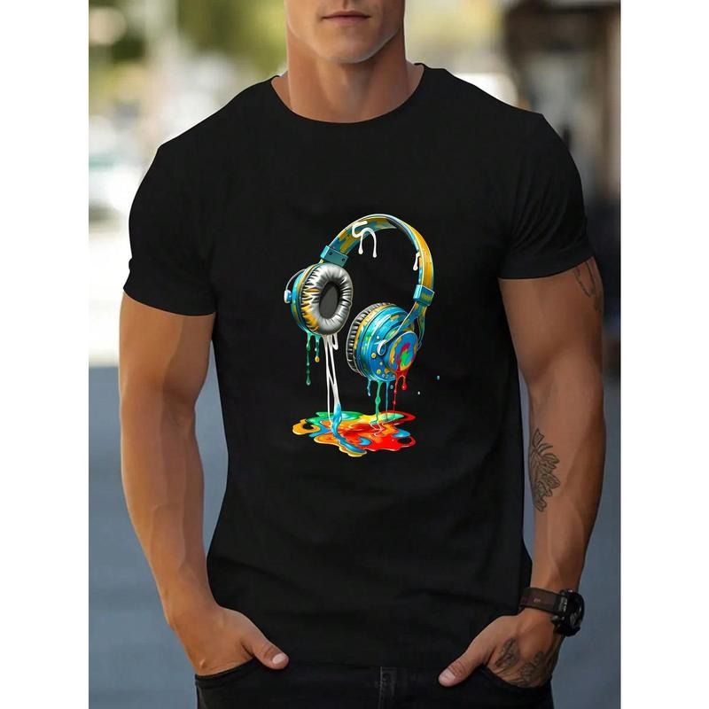Men's Short Sleeve T-Shirt With Headphone Print Made in USA Hoodie, Sweatshirt | UrbanDripWear.com
