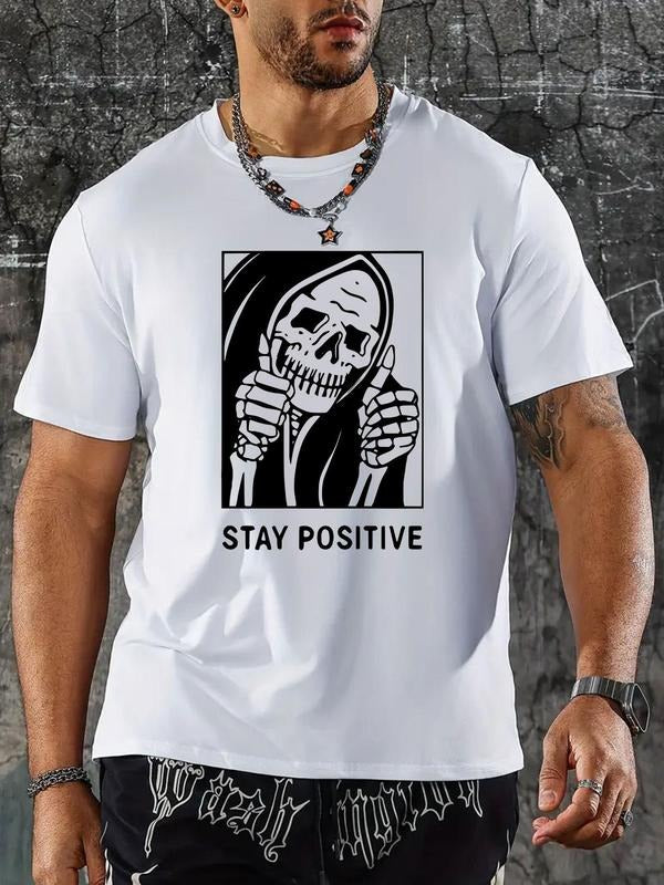 Men's Skull Print Round Neck Graphic Tee, Casual Loose Short Sleeve T-shirt for Summer, Men's Top for Daily Wear Hoodie,...