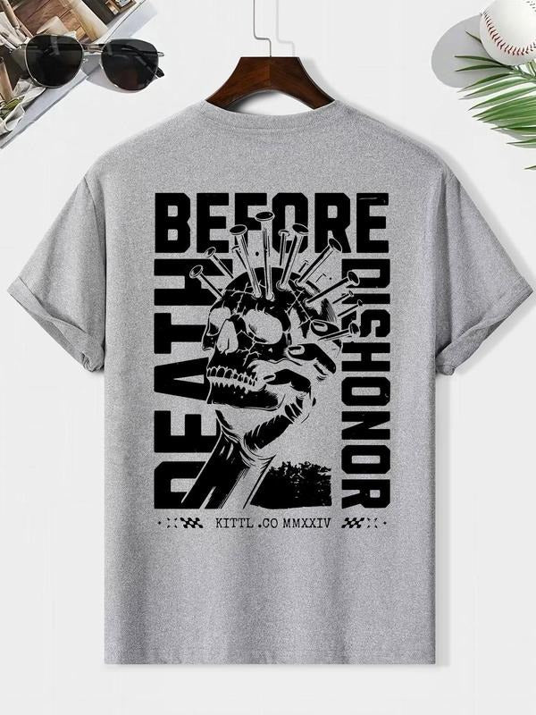 Men's Skull Print Round Neck Tee, Loose Casual Fashion Short Sleeve T-shirt for Summer, Men's Top for Daily Wear,...