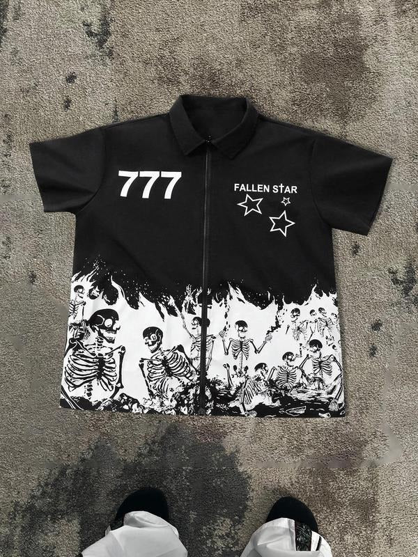 Men's Skull Print Short Sleeve Graphic Shirt, Casual Regular Fit Fashion Comfy Top for Daily Wear, Men's Clothes for All...