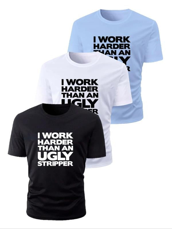 Men's Slogan Print Round Neck Tee, Regular Fit Casual Short Sleeve T-shirt, Men's Summer Top for Daily Wear Hoodie,...