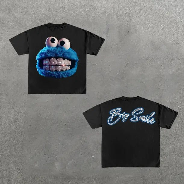 Men's Smiling Diamond Braces Graphics Cotton Casual T-Shirt, Y2k Shirt, Hip Hop, Unisex T-Shirt, Gift For Men Women Womenswear Menswear Top Streetwear