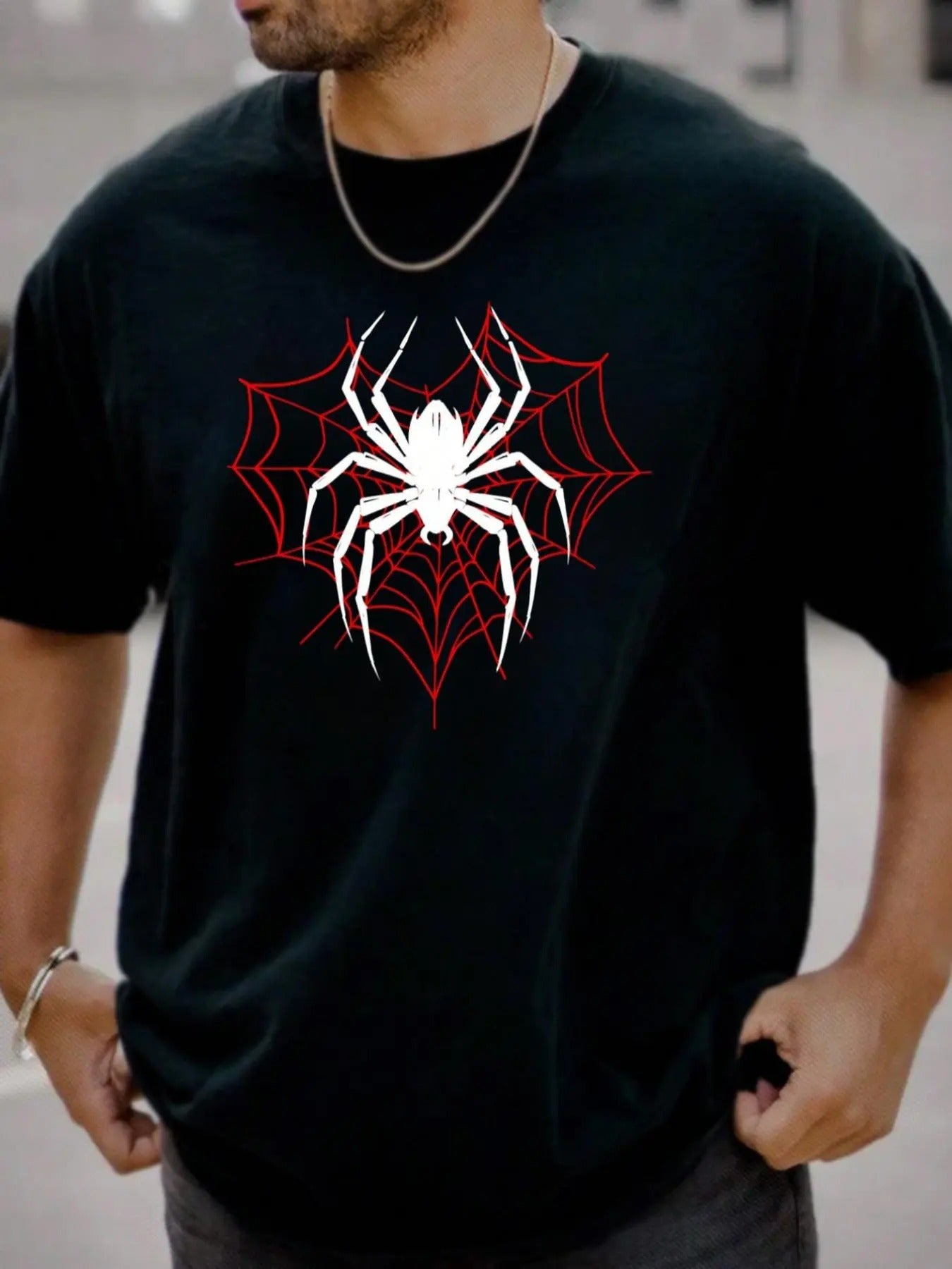 Men's Spider Print Round Neck Tee, Regular Fit Casual Fashion Short Sleeve T-shirt for Summer, Men's Top for Daily Wear...