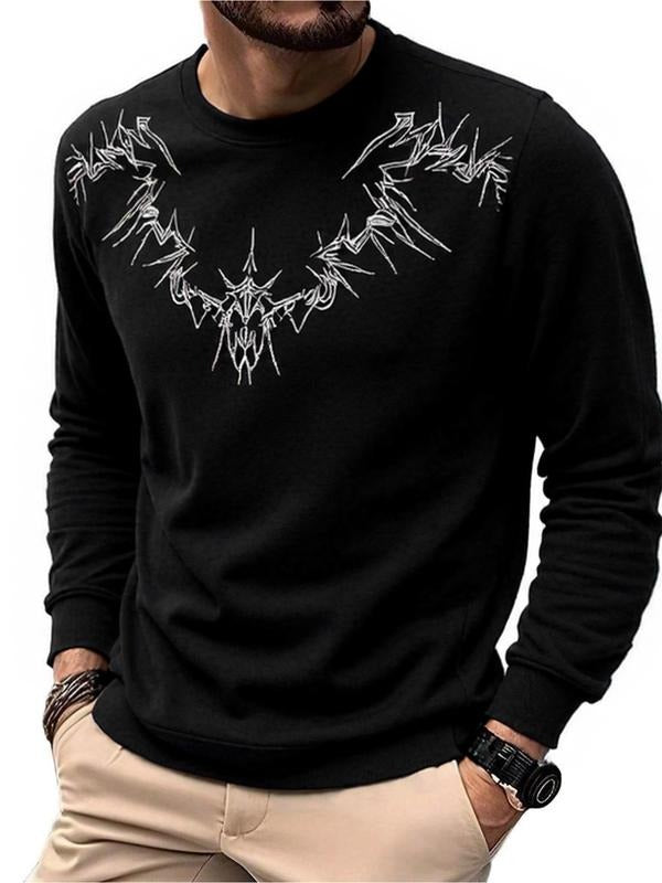 Men's Spring Autumn Embroidered Crew Neck Sweatshirt, Loose Fit Casual Long Sleeve T-Shirt, Fashionable Deer Velvet Top...
