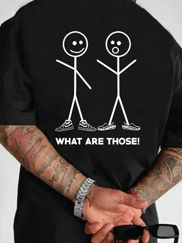 Men's Stick Figure & Letter Print Round Neck Tee, Loose Casual Fashion Short Sleeve T-shirt for Summer, Men's Top for...