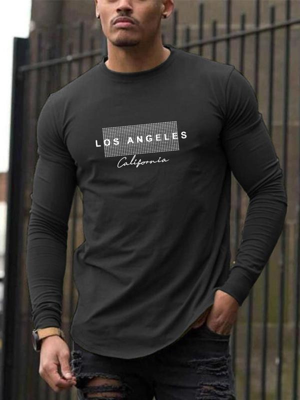 Men's Streetwear Letter Print Round Neck Long Sleeves Tee, Menswear, Regular Fit Crew Neck T-shirt, Casual Top for All...