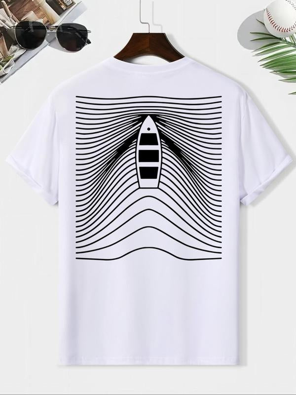 Men's Striped Print Round Neck Tee, Loose Casual Short Sleeve T-shirt, Men's Summer Top for Daily Wear Hoodie, Sweatshirt