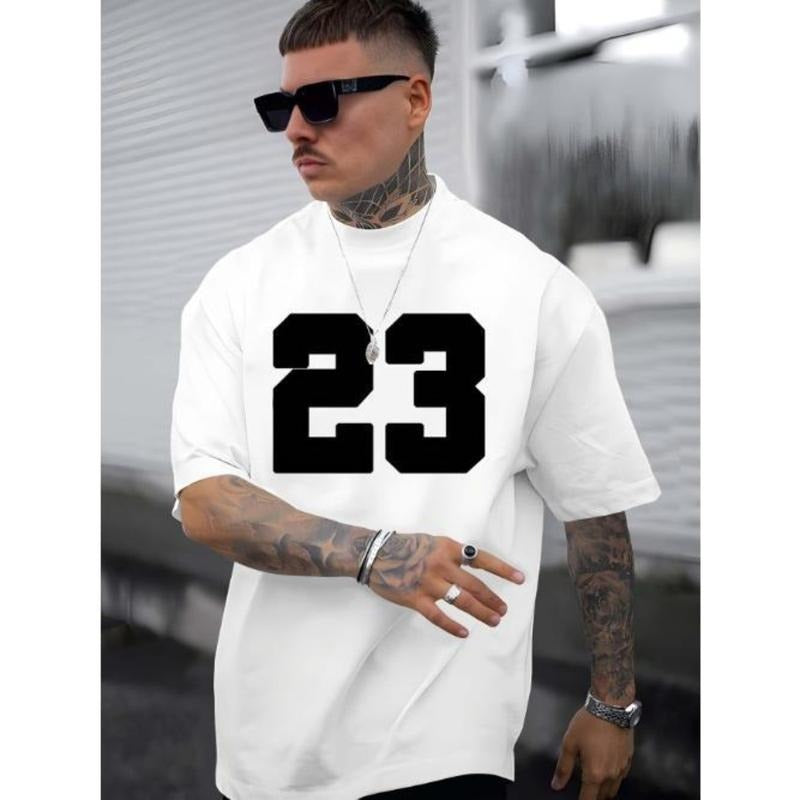 Men's Stylish T-shirts, Crew Neck Tees With "23" Print, Comfort Fit, Casual Short Sleeves, Trendy Tops For Summer& Spring...