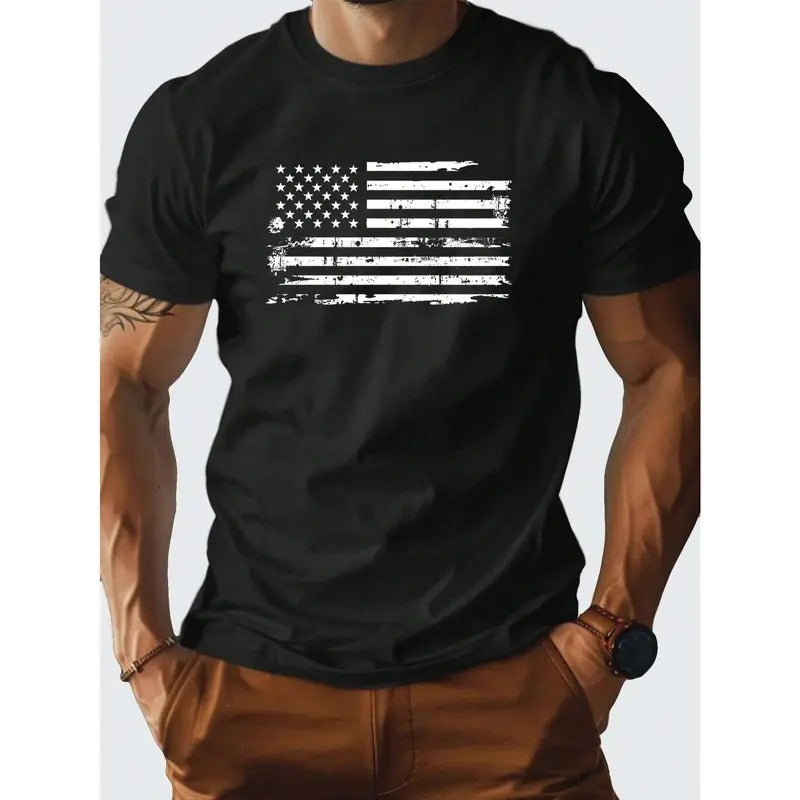 Men's Summer American Flag Printed Round Neck Short Sleeve Casual T-Shirt  made in usa Hoodie, Sweatshirt | UrbanDripWear.com