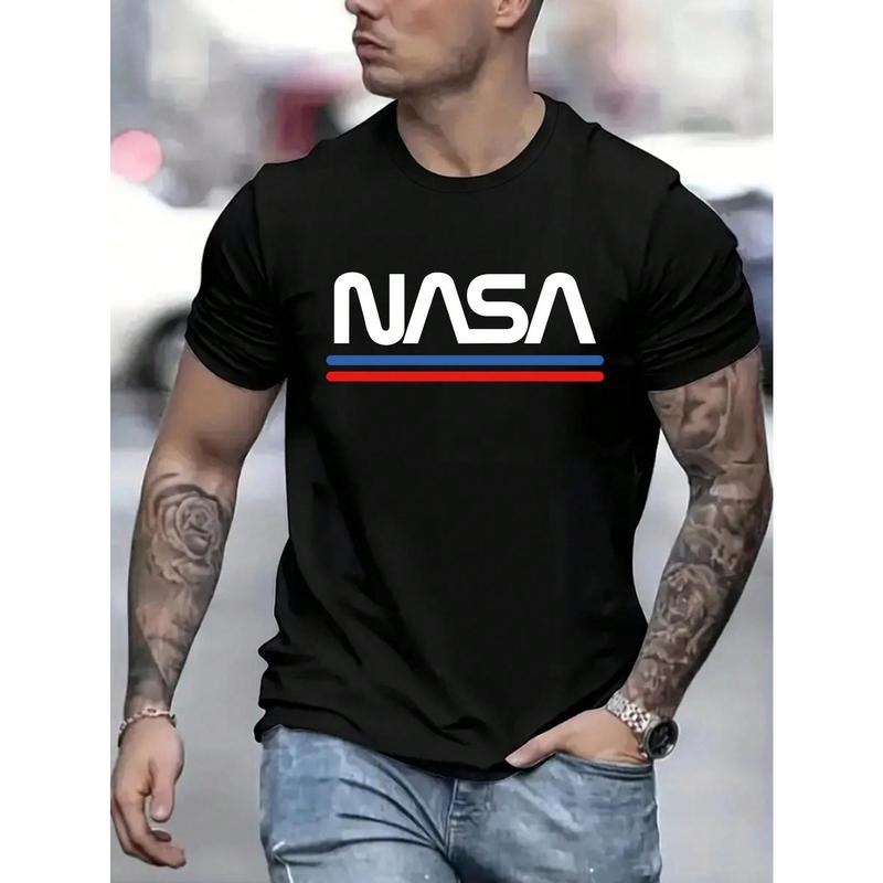 Men's Summer Casual T-Shirt With Letter Print And Round Neck Short Sleeve Made in USA Hoodie, Sweatshirt | UrbanDripWear.com