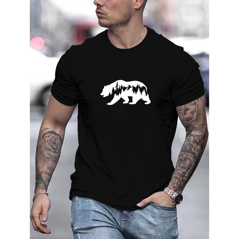 Men's Summer Casual T-Shirt with Bear Design
