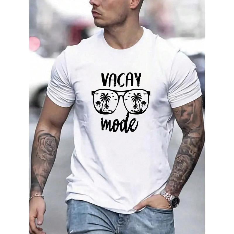 Men's Summer Letter And Glasses Print Round Neck Short Sleeve Casual T-Shirt Made in USA Hoodie, Sweatshirt