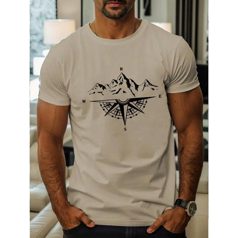 Men's Summer Mountain Print Round Neck Short Sleeve Casual T-Shirt Made in USA Hoodie, Sweatshirt | UrbanDripWear.com