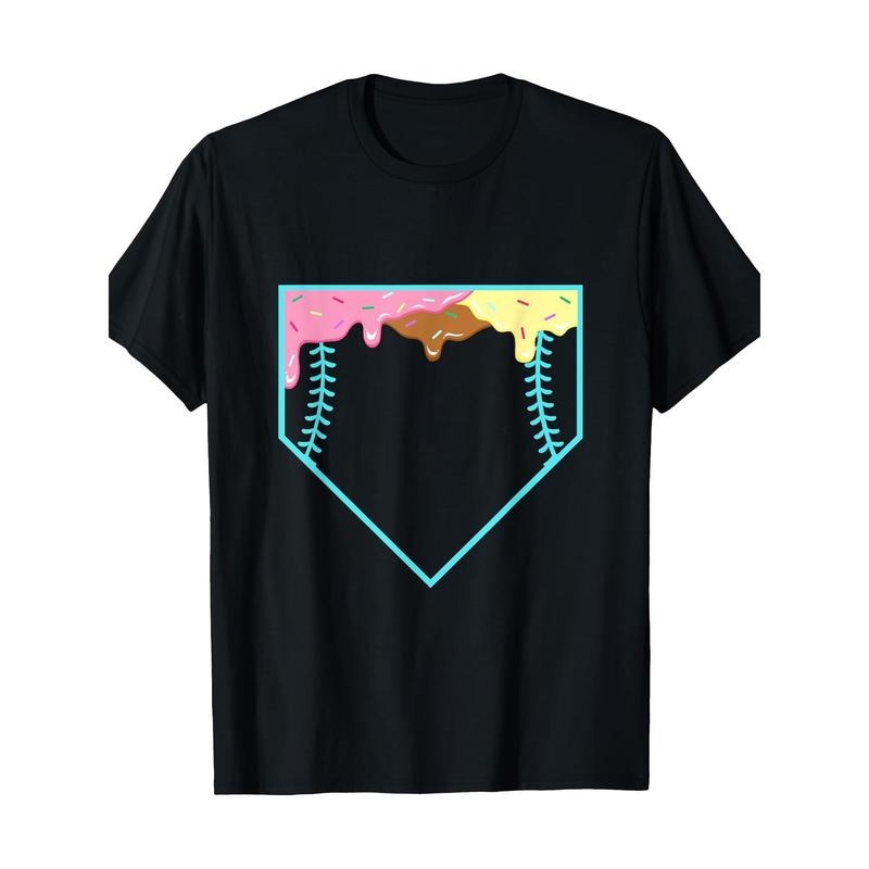 , Men's T-Shirt 100% Cotton Vibrant Cartoon Print Short Sleeve Tee Funny Home Plate Drip - Ice Cream Softball & Baseball...